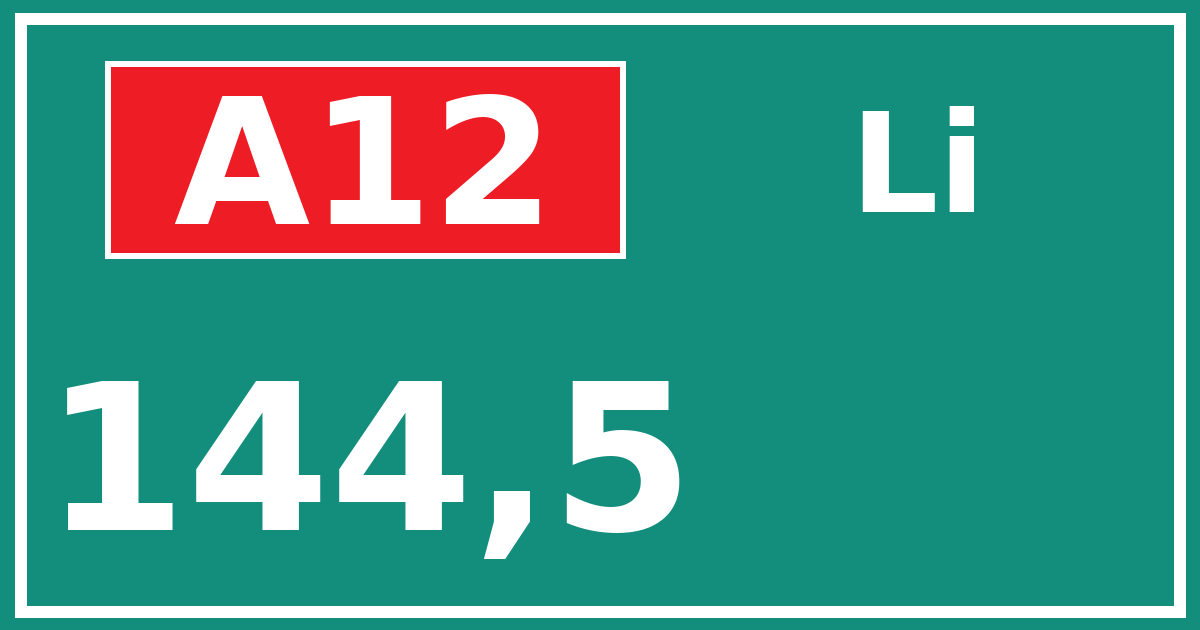 Hectometerbord A12 144,5 zijde Li