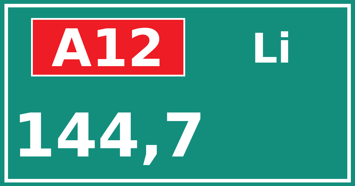 Hectometerbord A12 144,7 zijde Li