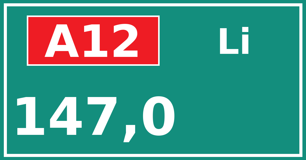 Hectometerbord A12 147,0 zijde Li