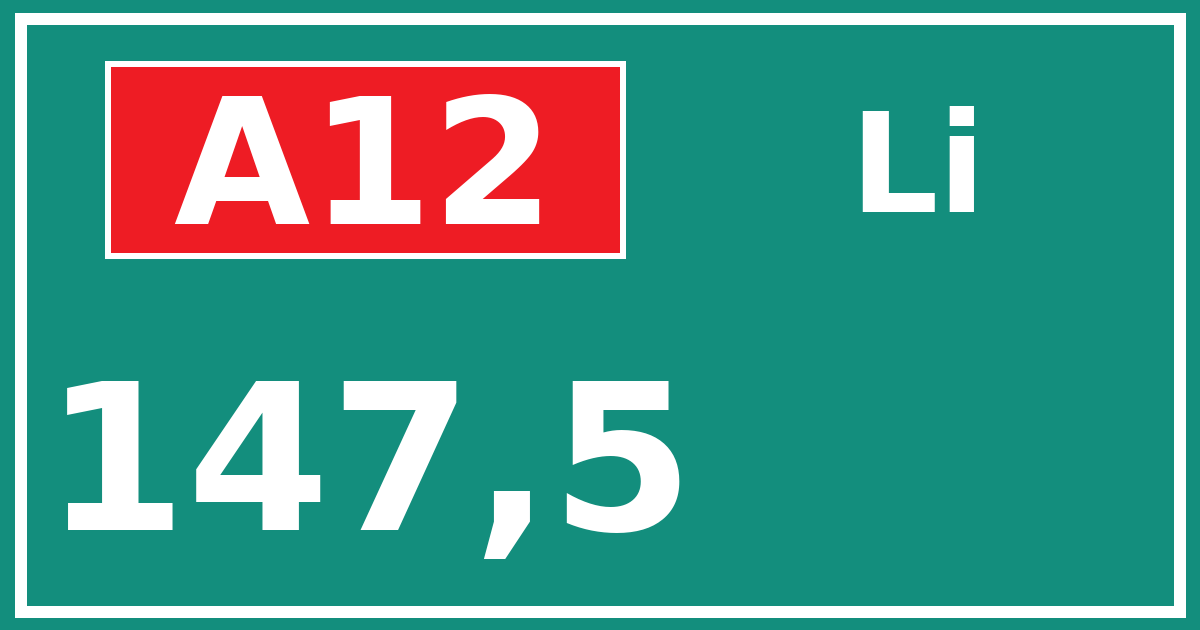 Hectometerbord A12 147,5 zijde Li