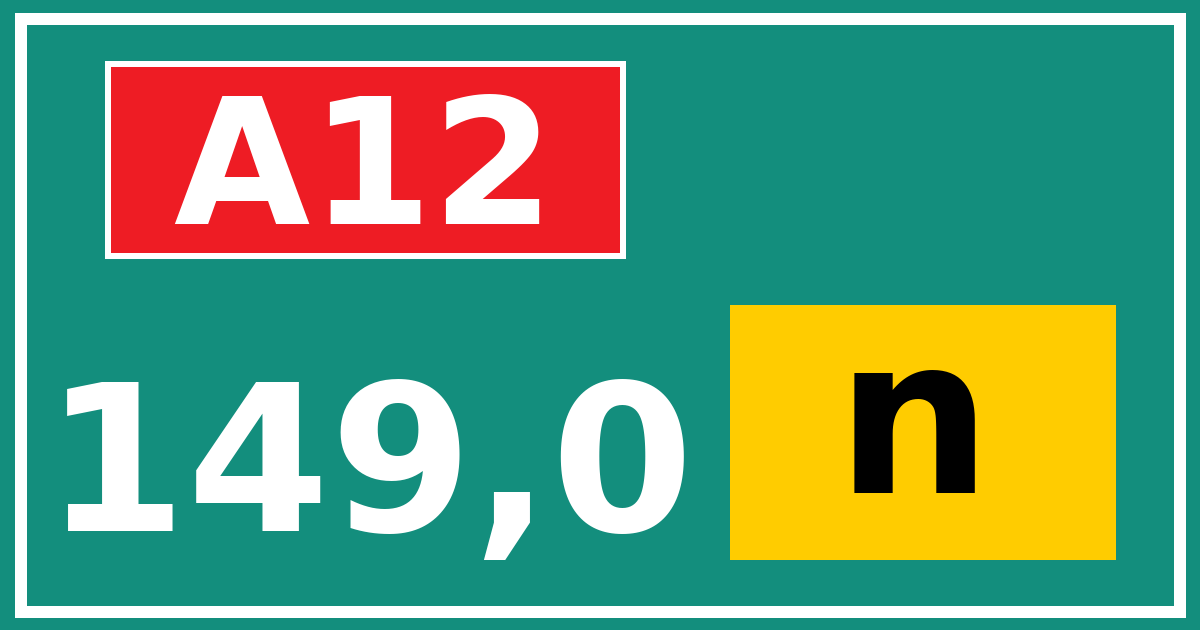 Hectometerbord A12 149,0 letter n