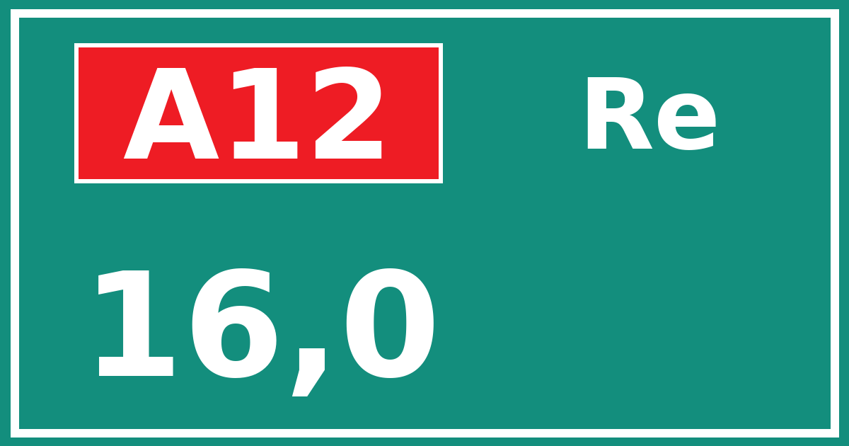 Hectometerbord A12 16,0 zijde Re