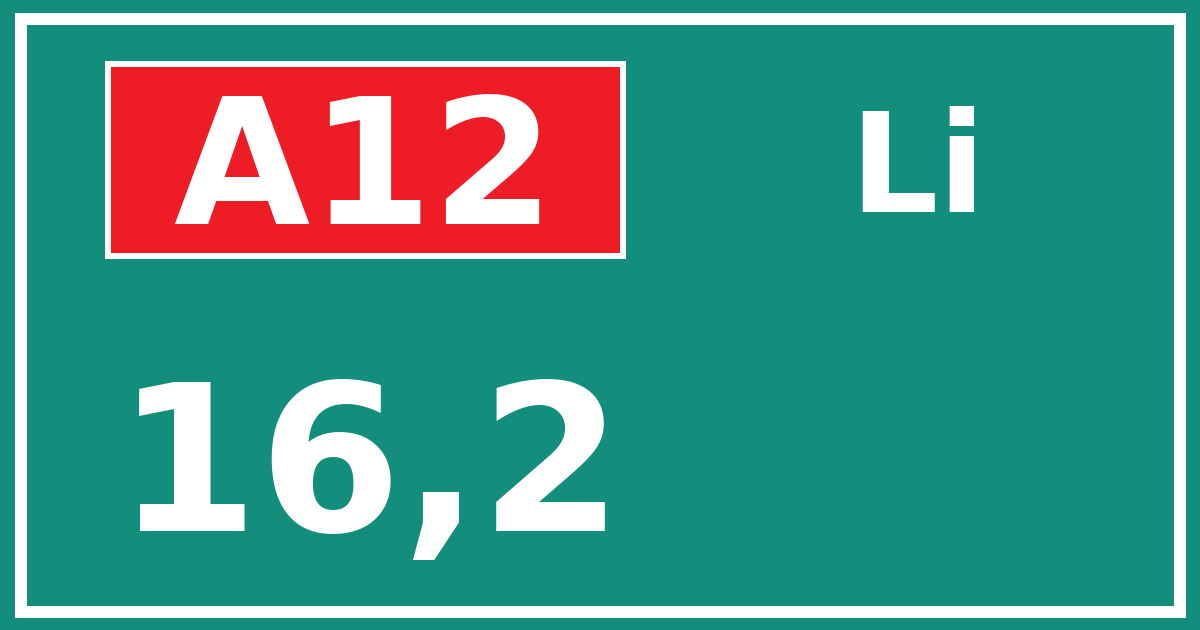 Hectometerbord A12 16,2 zijde Li
