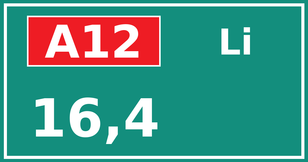 Hectometerbord A12 16,4 zijde Li