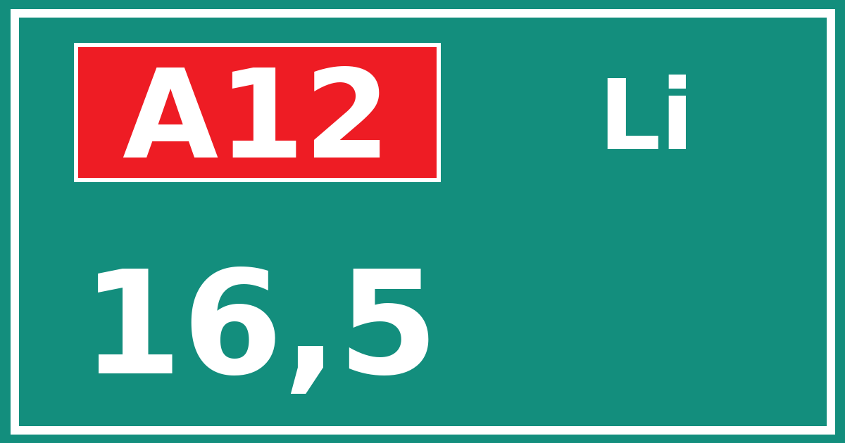 Hectometerbord A12 16,5 zijde Li