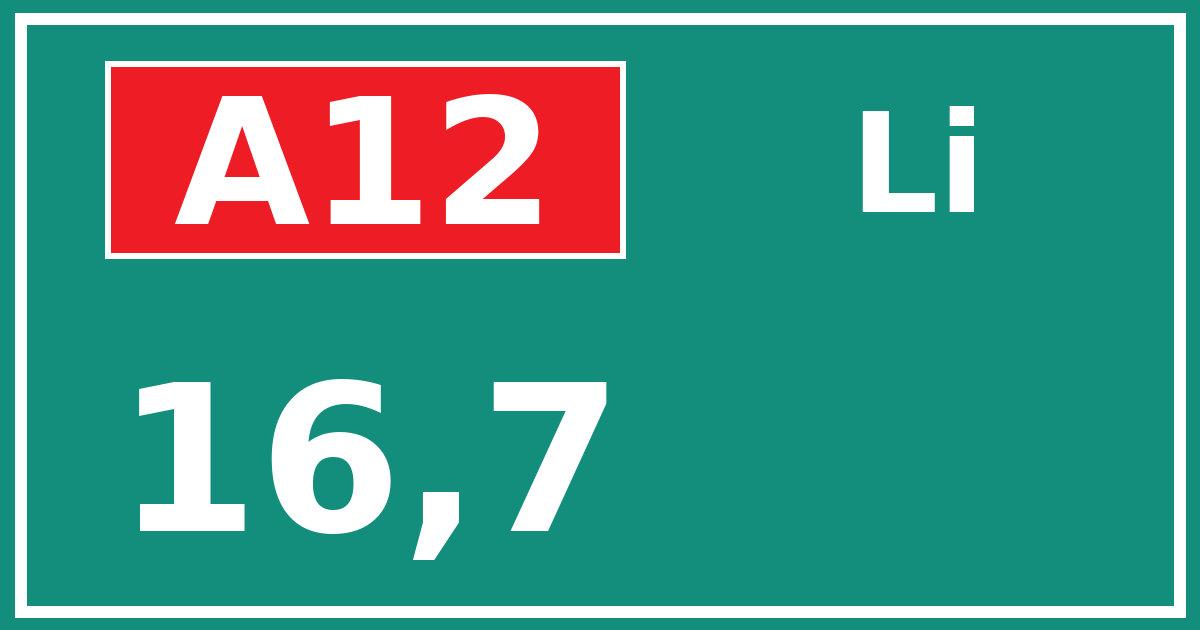 Hectometerbord A12 16,7 zijde Li