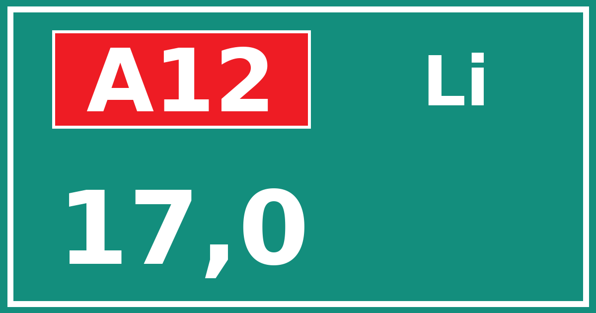 Hectometerbord A12 17,0 zijde Li