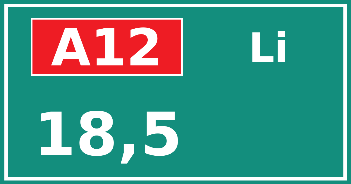 Hectometerbord A12 18,5 zijde Li