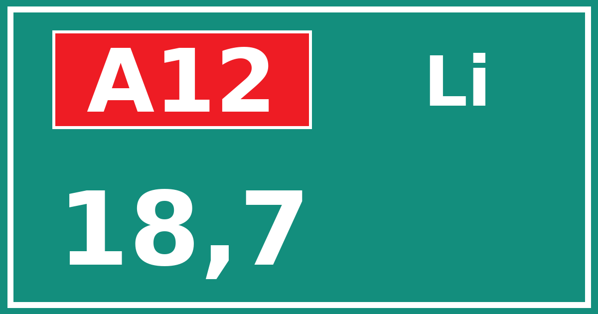 Hectometerbord A12 18,7 zijde Li
