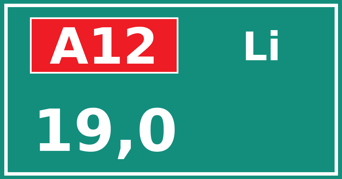 Hectometerbord A12 19,0 zijde Li