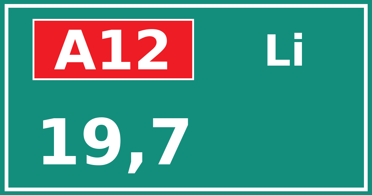 Hectometerbord A12 19,7 zijde Li