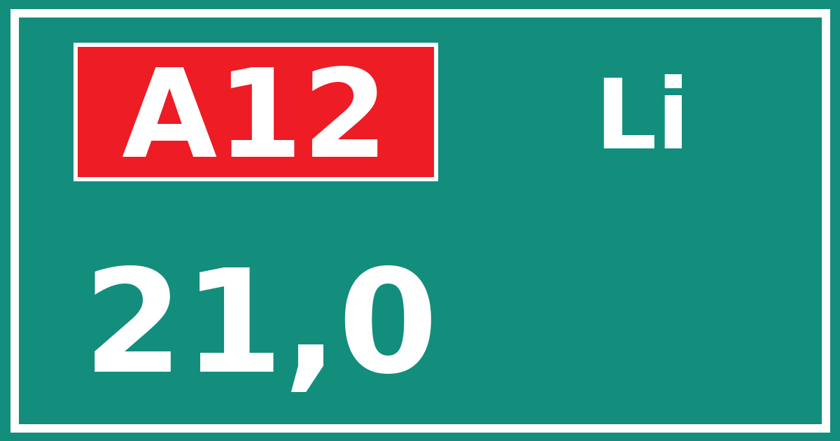 Hectometerbord A12 21,0 zijde Li