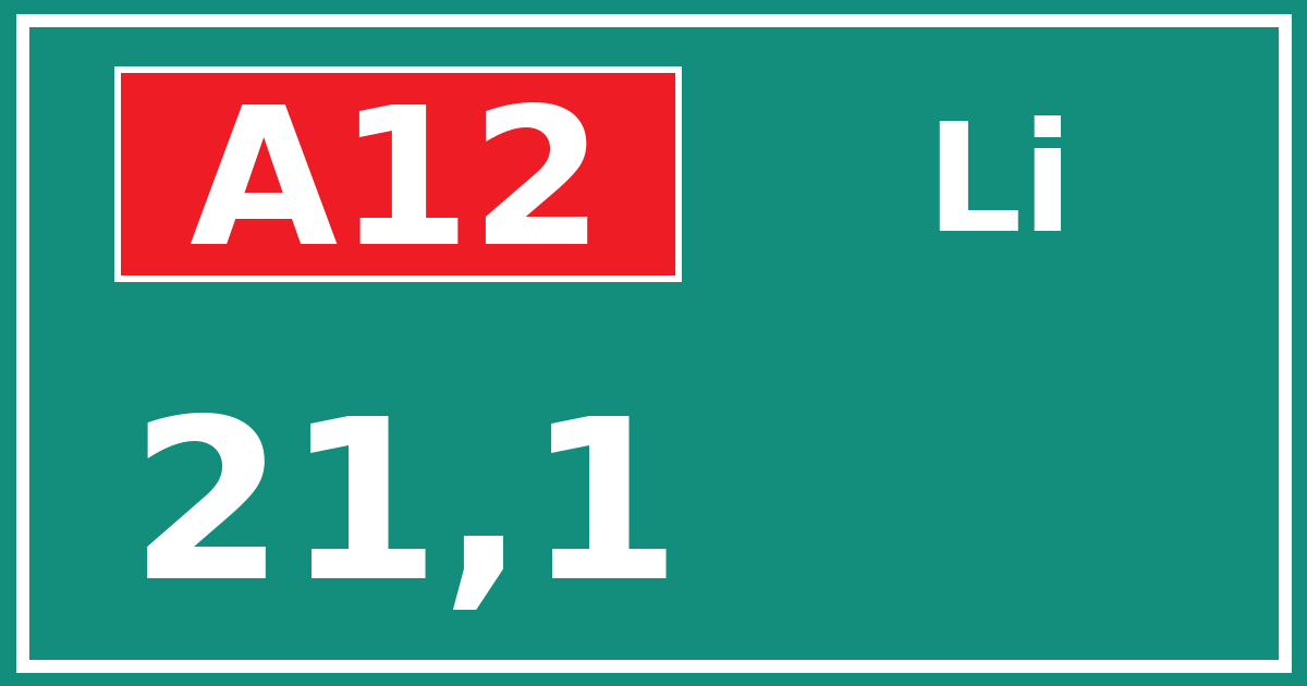 Hectometerbord A12 21,1 zijde Li