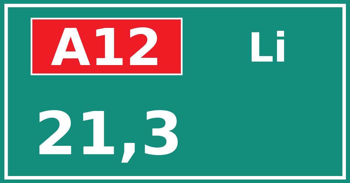 Hectometerbord A12 21,3 zijde Li