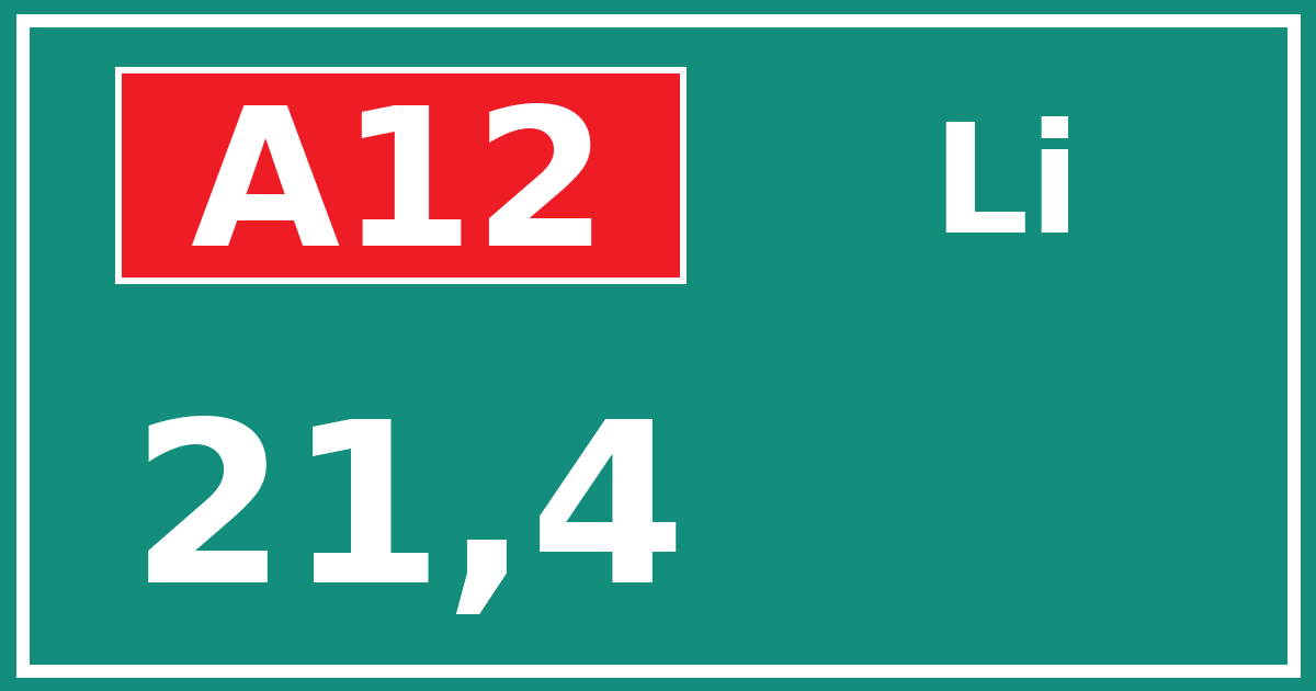 Hectometerbord A12 21,4 zijde Li