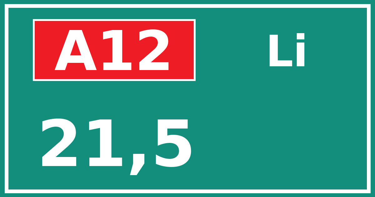 Hectometerbord A12 21,5 zijde Li
