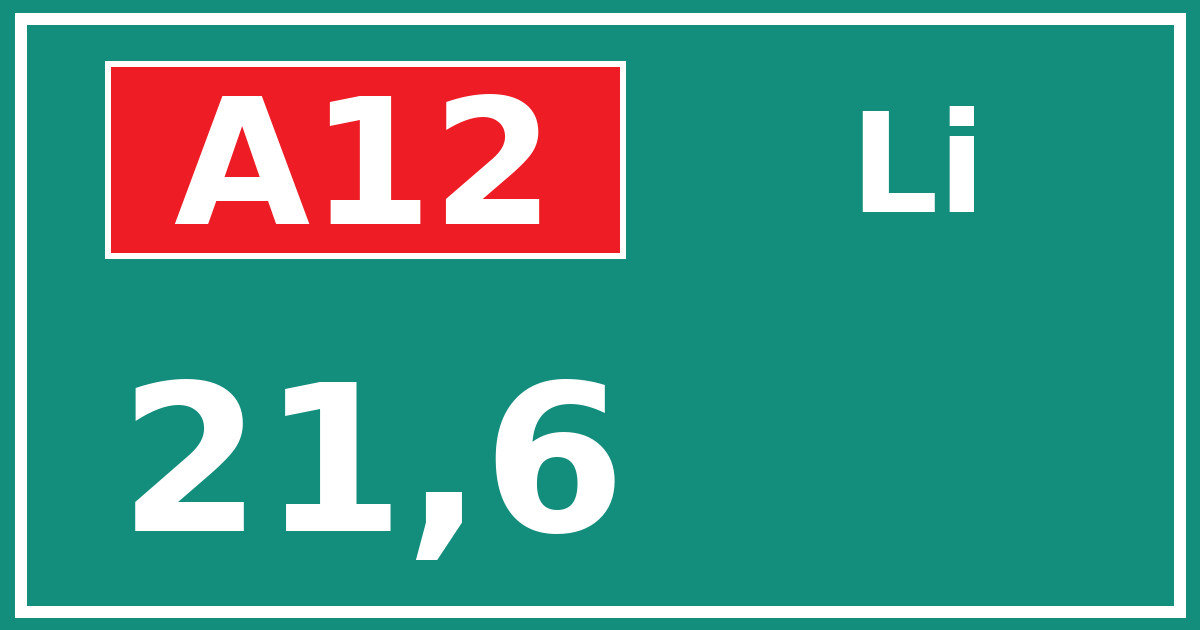 Hectometerbord A12 21,6 zijde Li