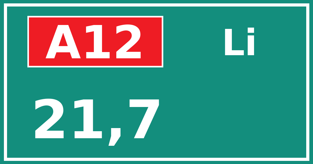 Hectometerbord A12 21,7 zijde Li