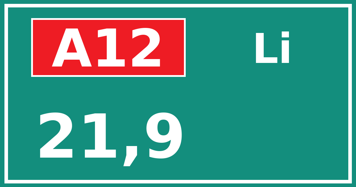 Hectometerbord A12 21,9 zijde Li