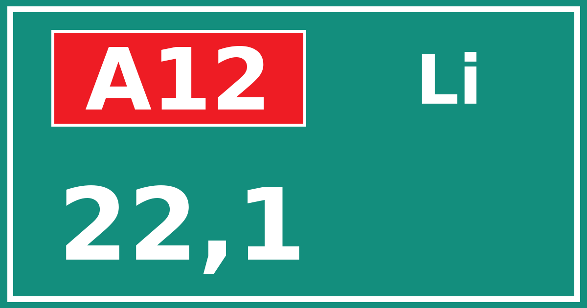 Hectometerbord A12 22,1 zijde Li