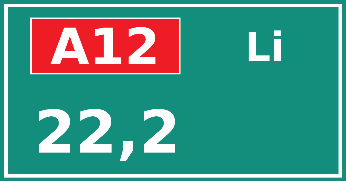 Hectometerbord A12 22,2 zijde Li
