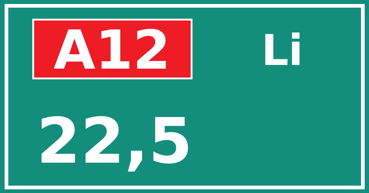 Hectometerbord A12 22,5 zijde Li