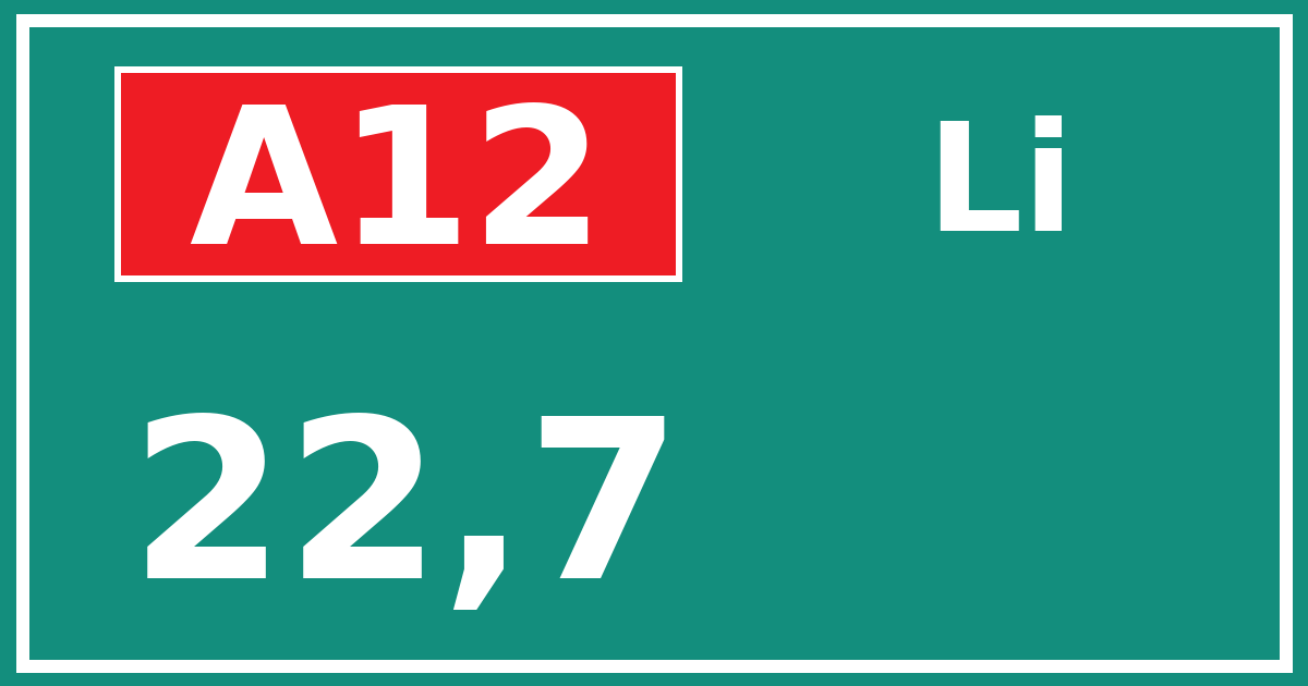 Hectometerbord A12 22,7 zijde Li