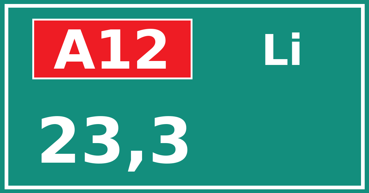 Hectometerbord A12 23,3 zijde Li