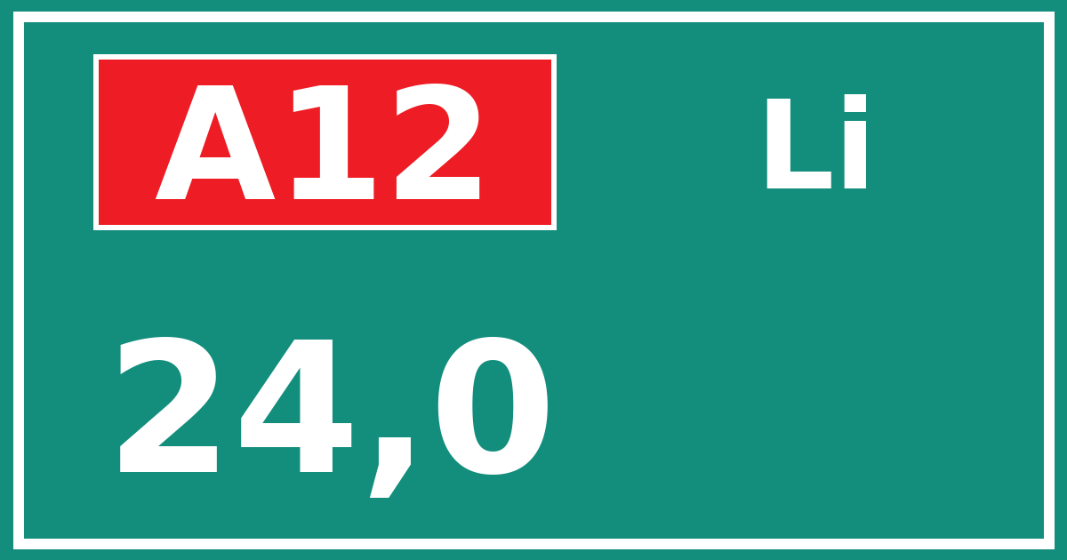 Hectometerbord A12 24,0 zijde Li