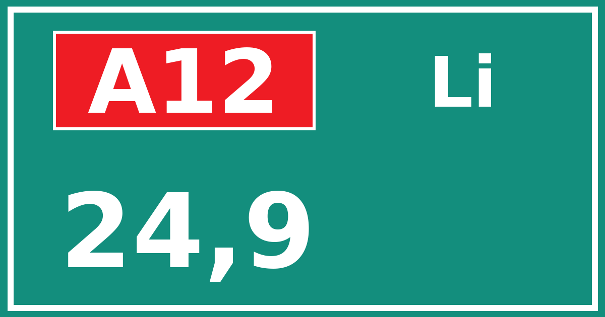 Hectometerbord A12 24,9 zijde Li