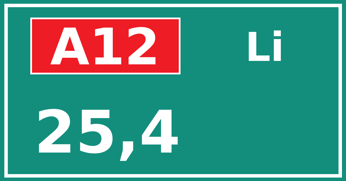 Hectometerbord A12 25,4 zijde Li