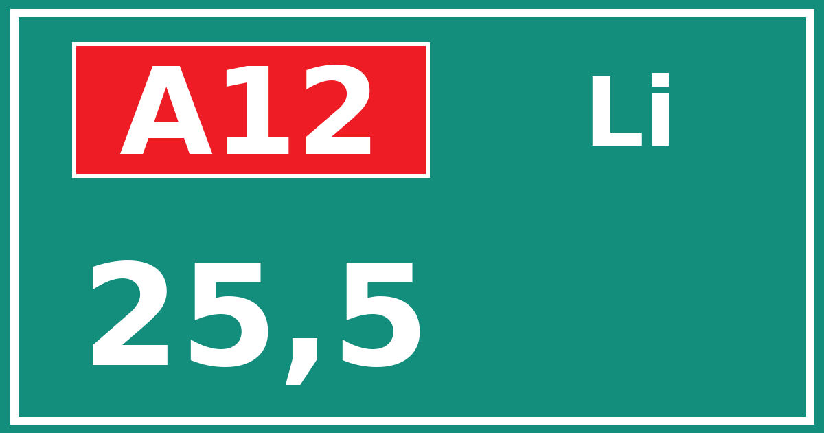 Hectometerbord A12 25,5 zijde Li