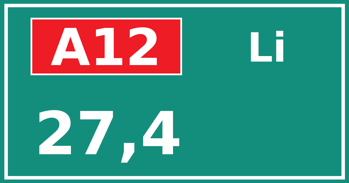 Hectometerbord A12 27,4 zijde Li