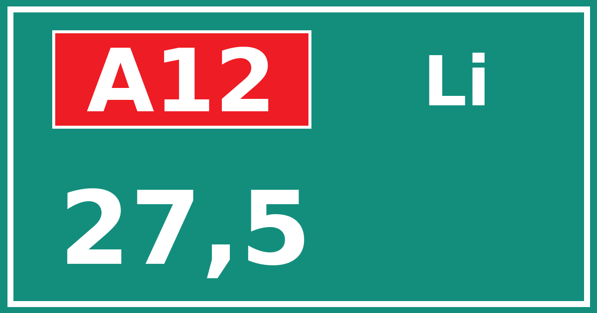 Hectometerbord A12 27,5 zijde Li