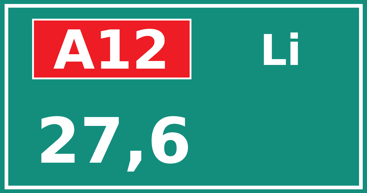 Hectometerbord A12 27,6 zijde Li