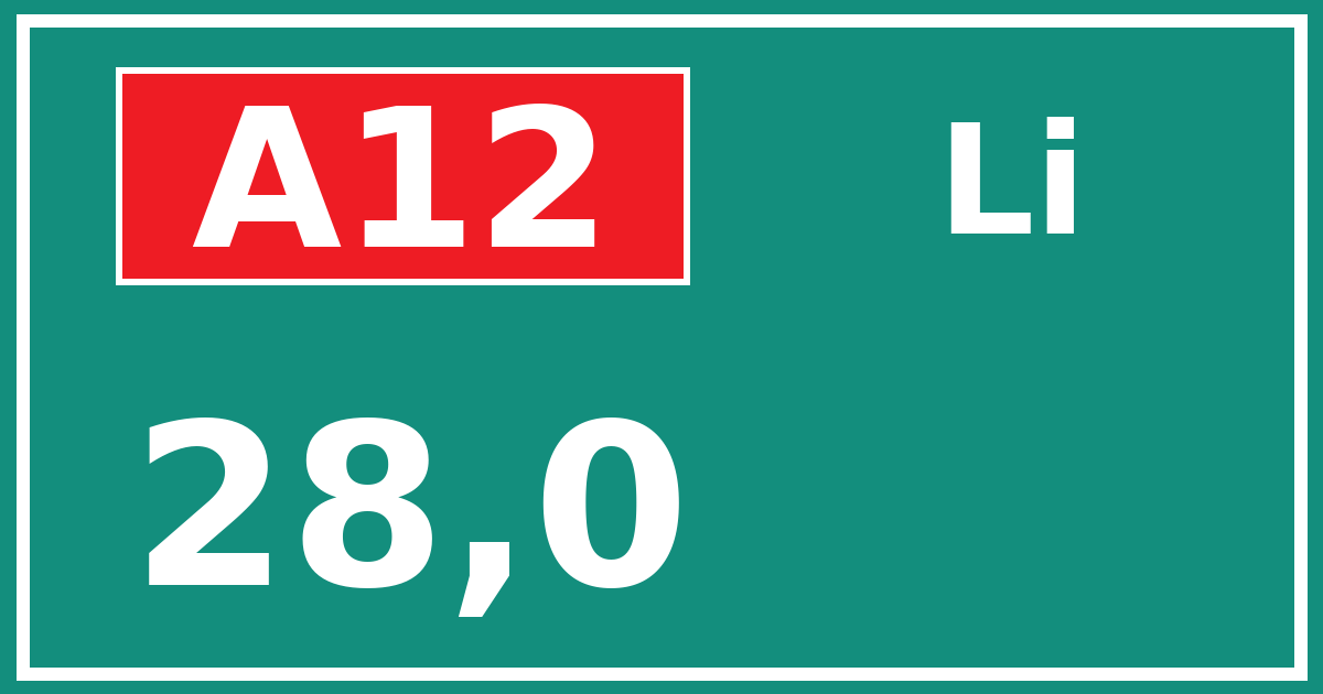 Hectometerbord A12 28,0 zijde Li