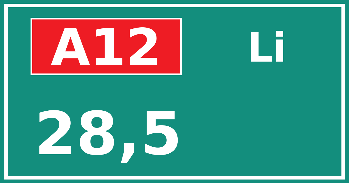 Hectometerbord A12 28,5 zijde Li