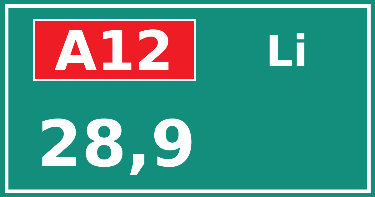 Hectometerbord A12 28,9 zijde Li