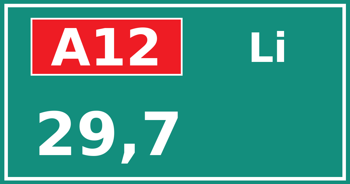 Hectometerbord A12 29,7 zijde Li