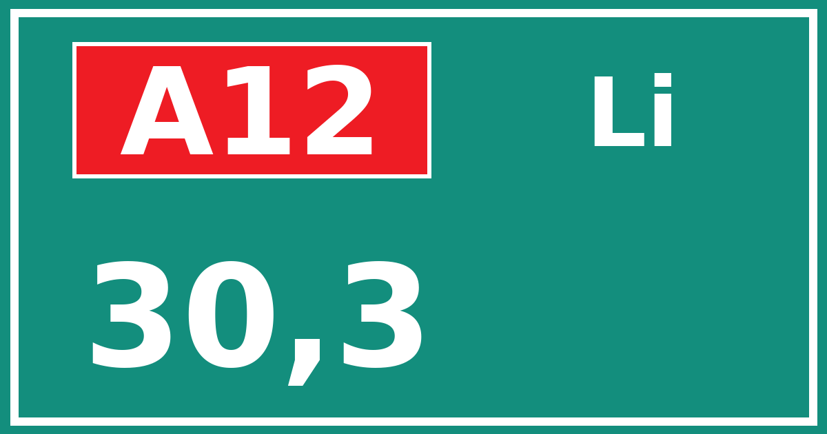 Hectometerbord A12 30,3 zijde Li