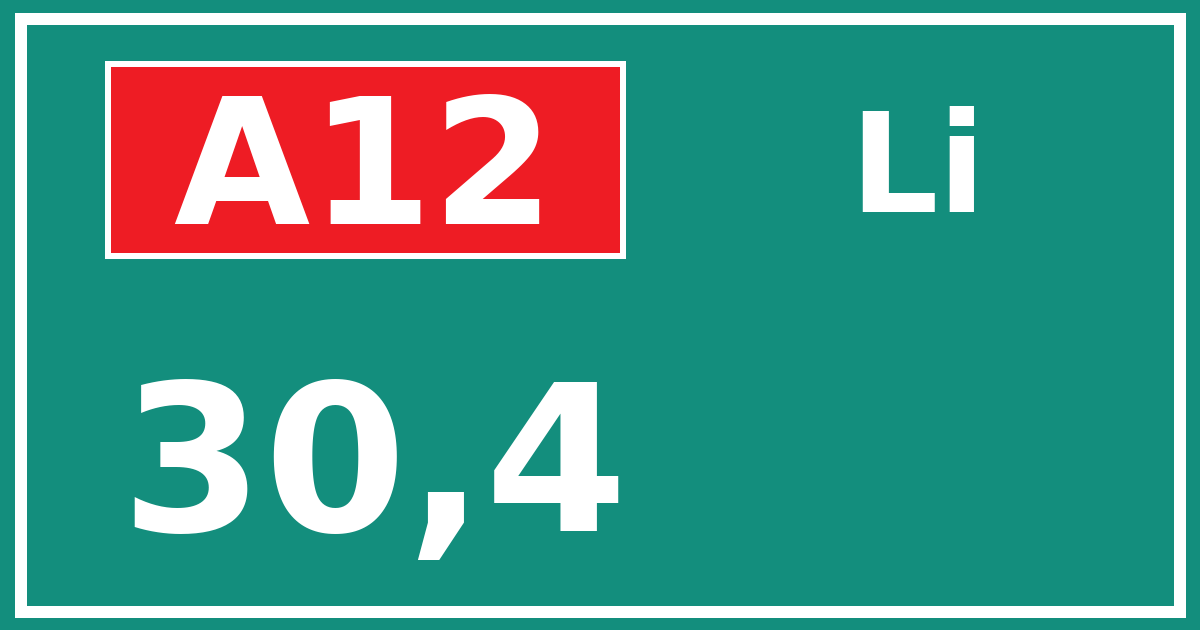 Hectometerbord A12 30,4 zijde Li