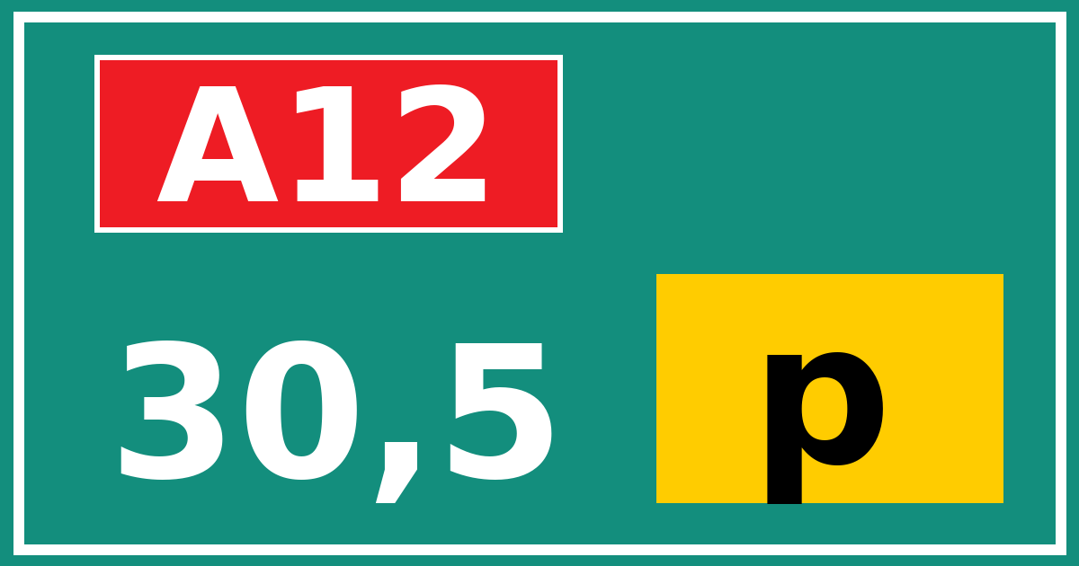 Hectometerbord A12 30,5 letter p