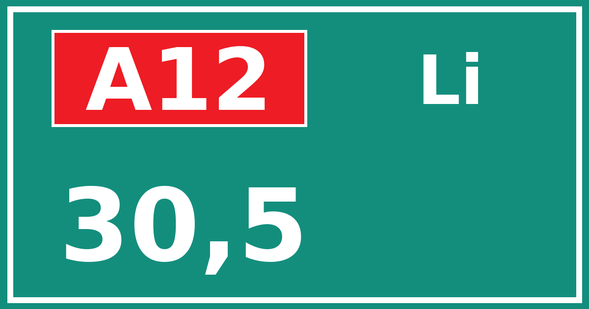 Hectometerbord A12 30,5 zijde Li