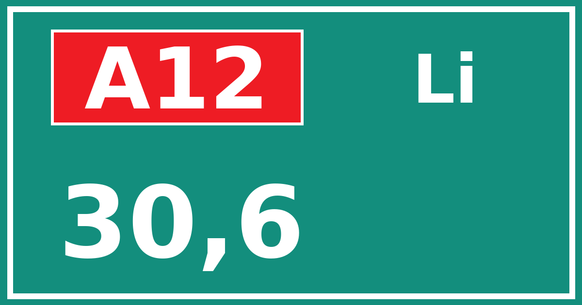 Hectometerbord A12 30,6 zijde Li