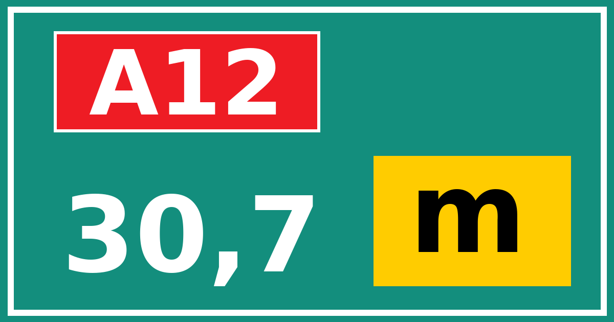 Hectometerbord A12 30,7 letter m