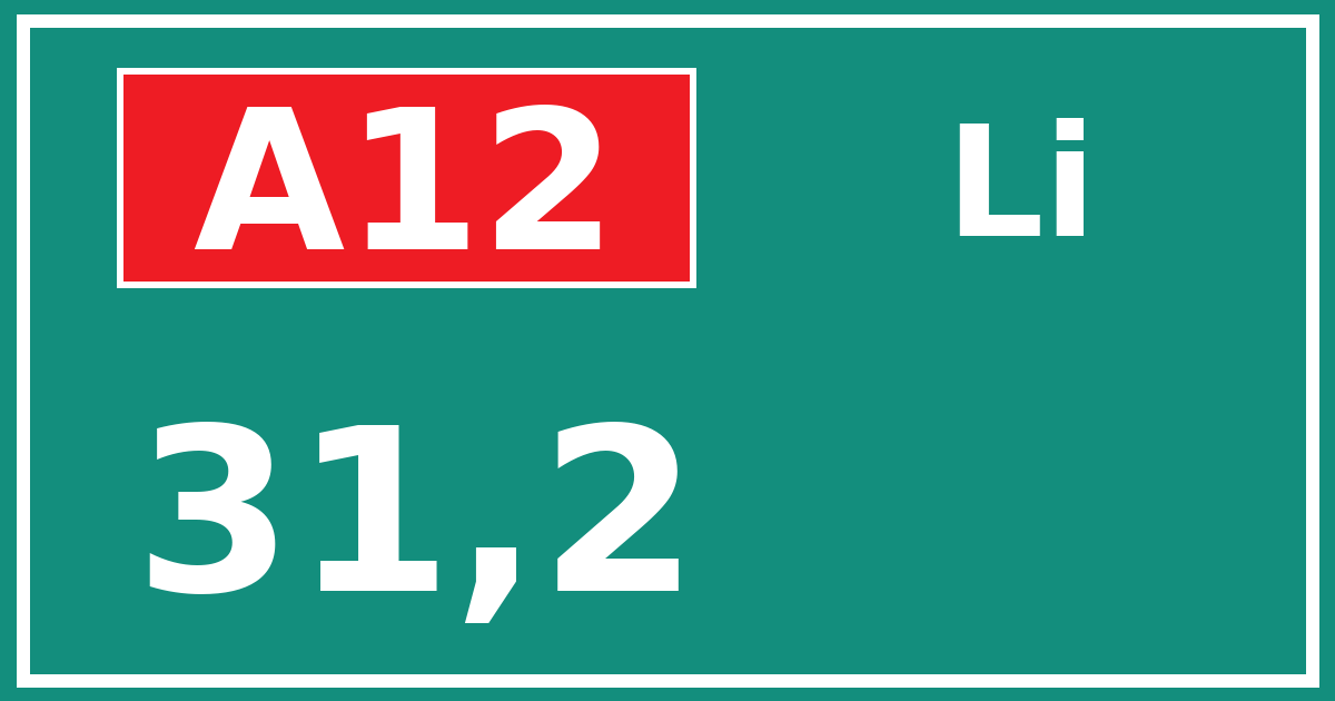 Hectometerbord A12 31,2 zijde Li