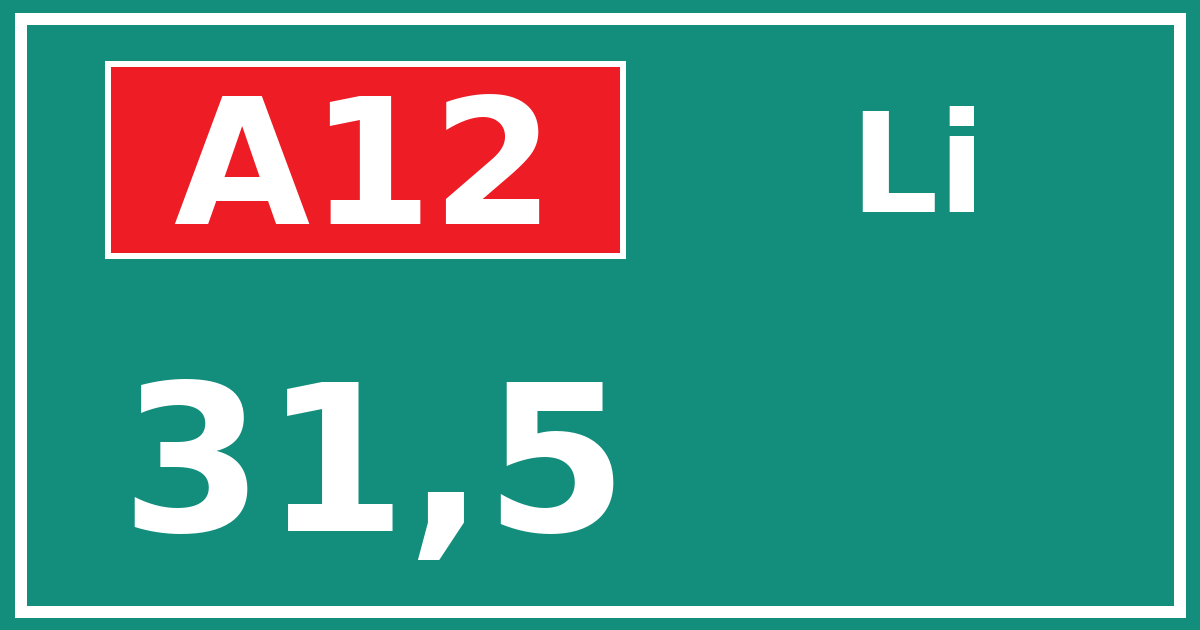 Hectometerbord A12 31,5 zijde Li