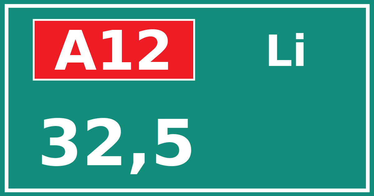 Hectometerbord A12 32,5 zijde Li