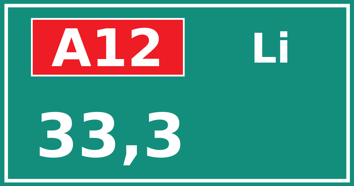 Hectometerbord A12 33,3 zijde Li