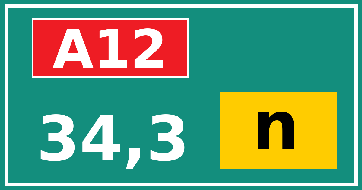 Hectometerbord A12 34,3 letter n